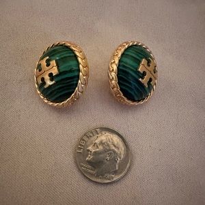 Tory Burch Circle Logo Emerald Green Stud Earrings